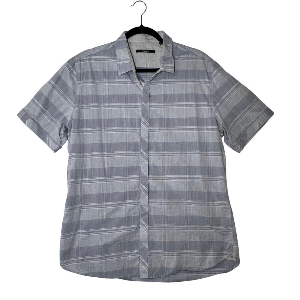7 DIAMONDS Button Down Shirt Mens XL Gray Plaid Short Sleeve Cotton Casual
